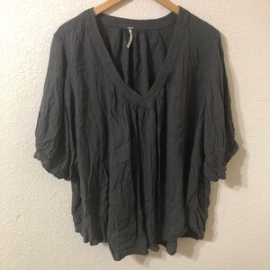 Free People Relaxed Boho Flowy Gray Peasant Blouse - Size Small